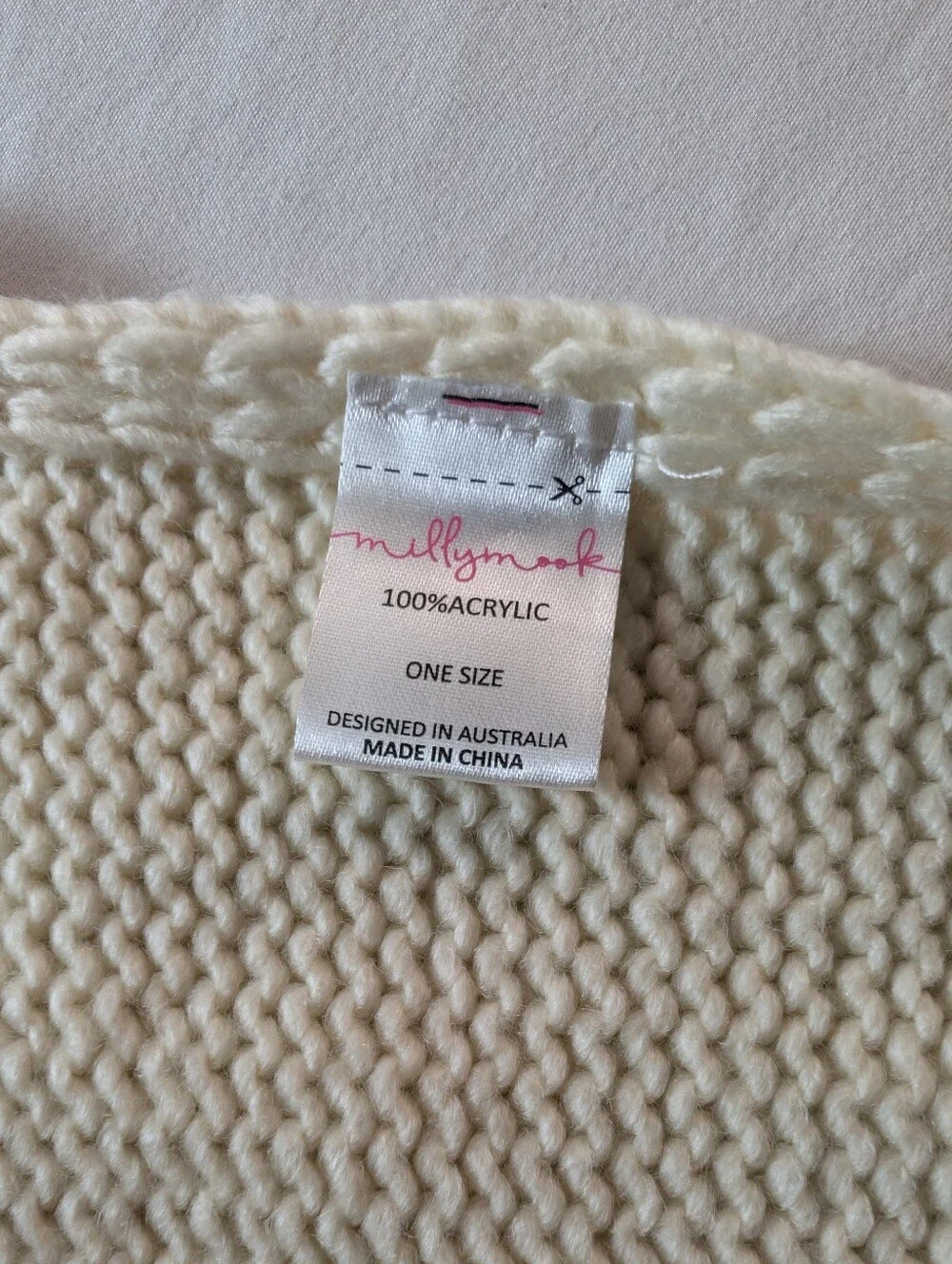 Kids Cream Knit Scarf with Pink and Mustard Tassels
